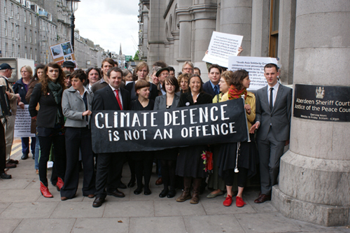 The Climate 9 and supporters outside Aberdeen Court